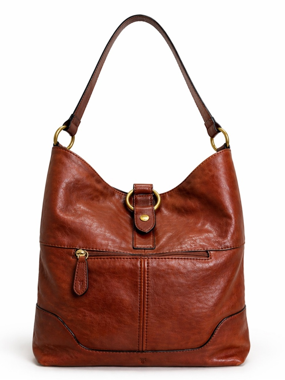 Frye Melissa Leather Hobo Bag Cognac Brown Gold Hardware